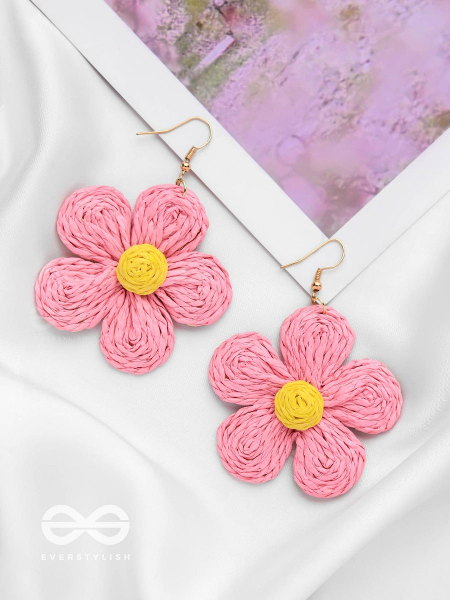 The Flower Power - Statement Woven Earrings (Pink)