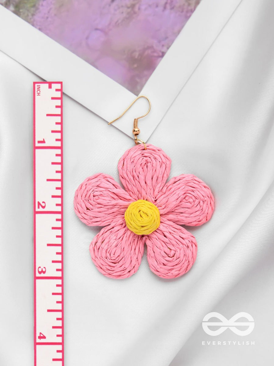 The Flower Power - Statement Woven Earrings (Pink)