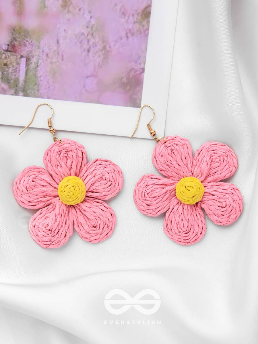 The Flower Power - Statement Woven Earrings (Pink)