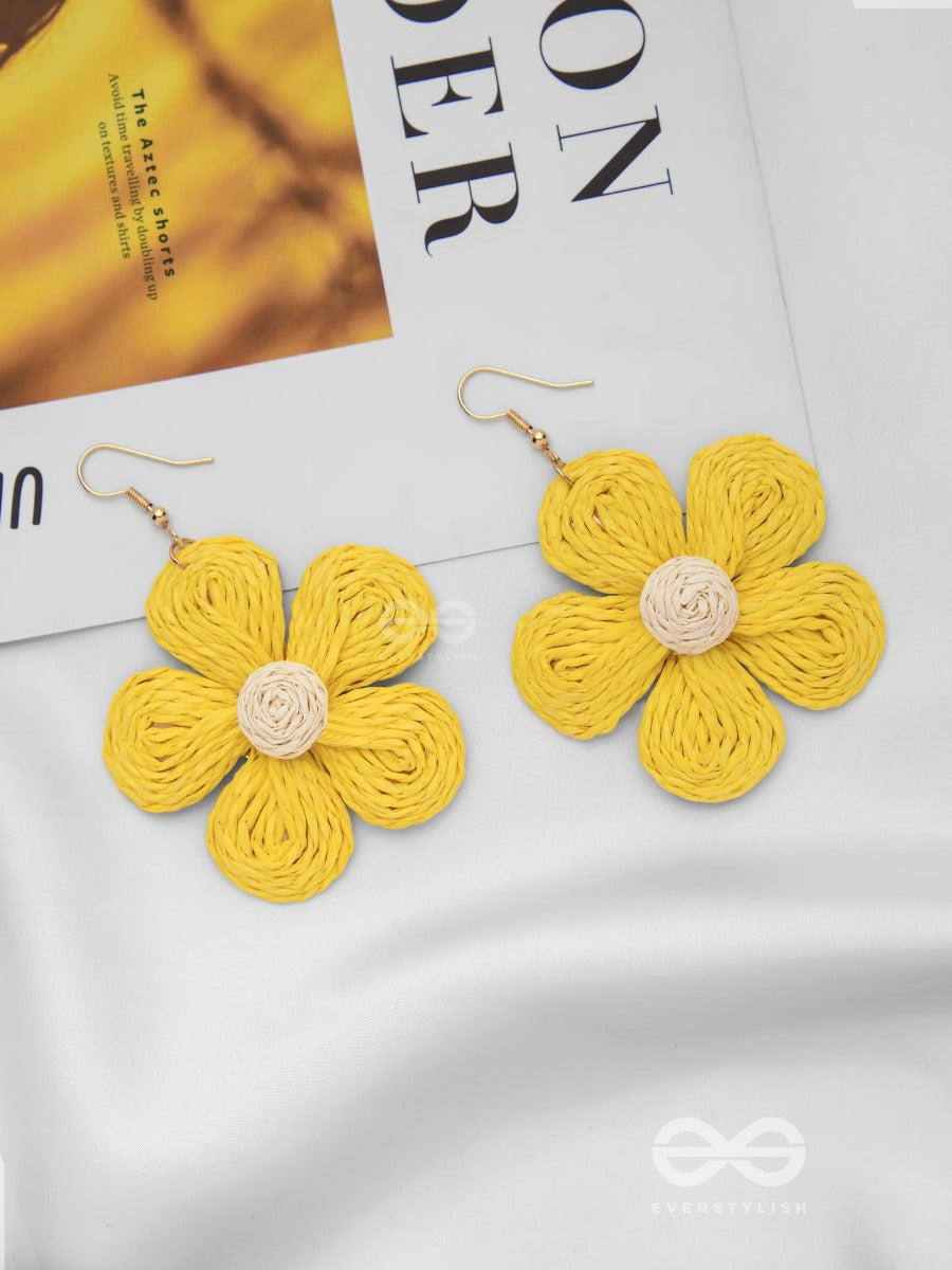 The Flower Power - Statement Woven Earrings (Yellow)