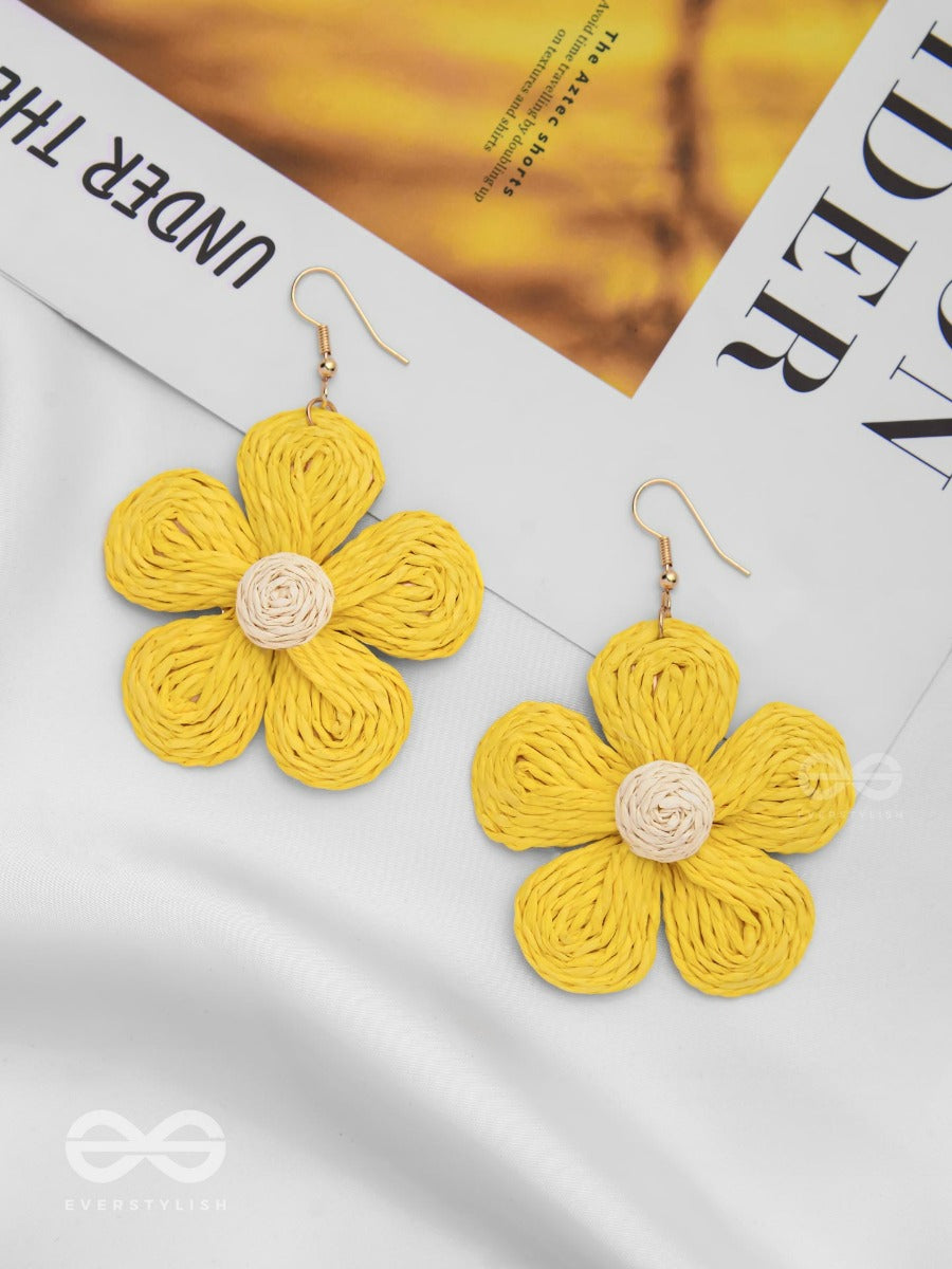 The Flower Power - Statement Woven Earrings (Yellow)