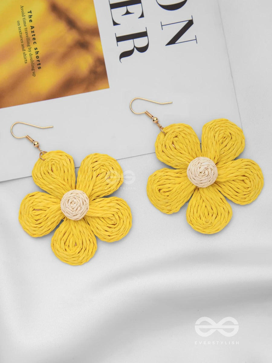 The Flower Power - Statement Woven Earrings (Yellow)