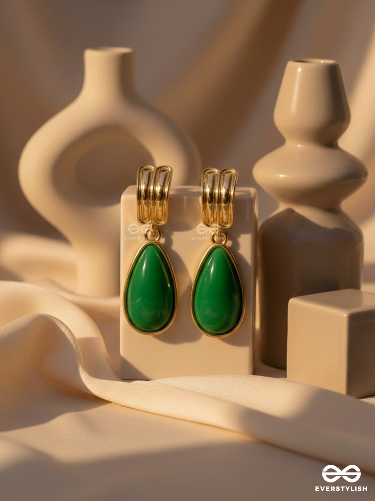 The Lime Light - Golden And Green Drop Earrings
