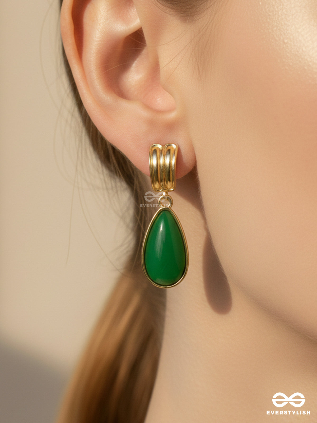 The Lime Light - Golden And Green Drop Earrings