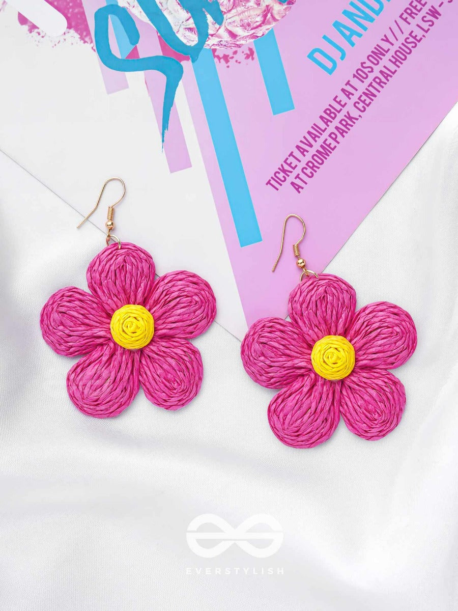 The Flower Power - Statement Woven Earrings (Magenta)