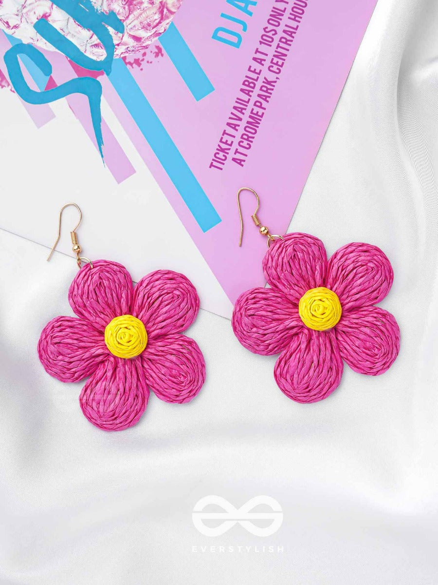 The Flower Power - Statement Woven Earrings (Magenta)