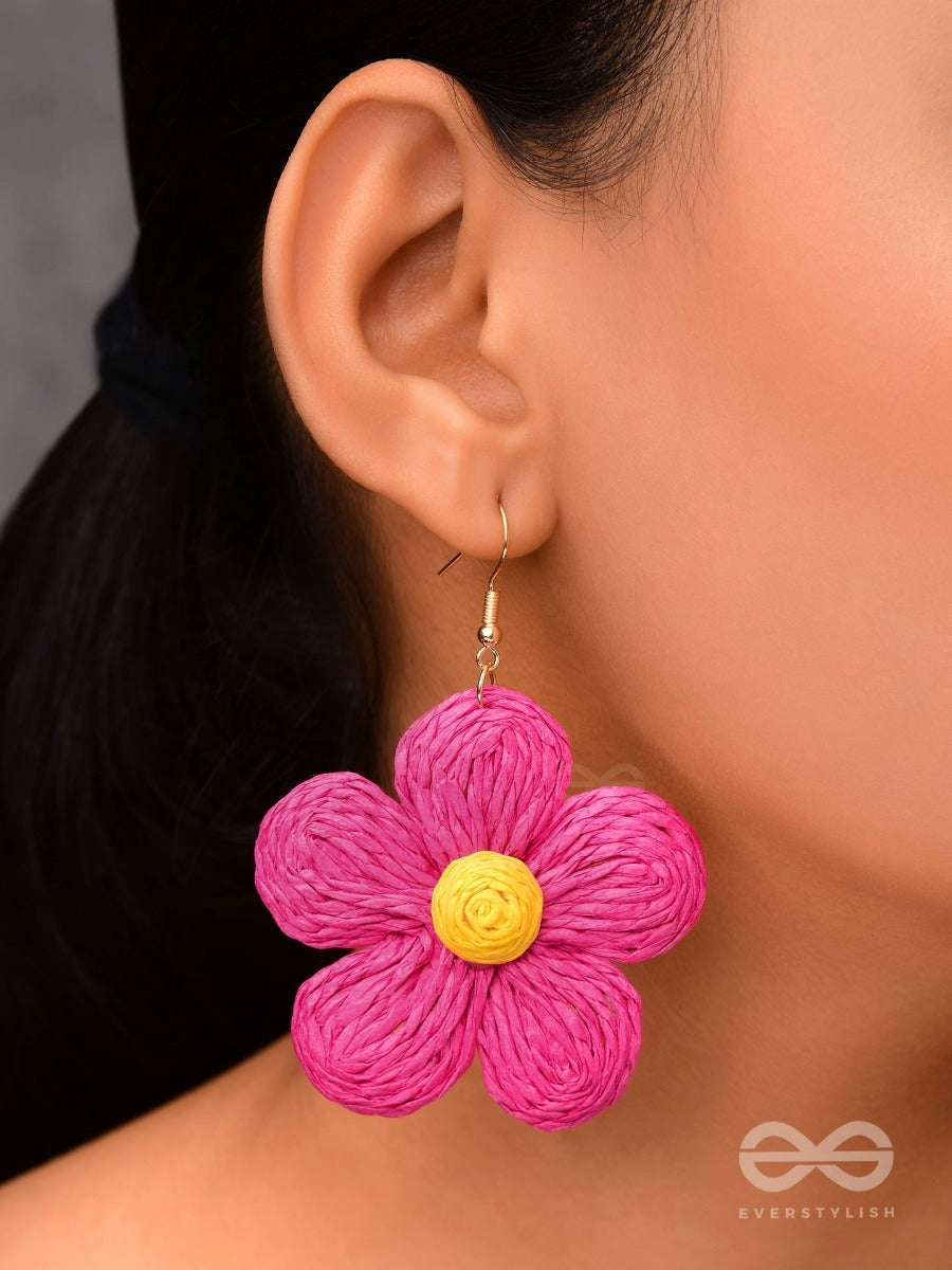 The Flower Power - Statement Woven Earrings (Magenta)