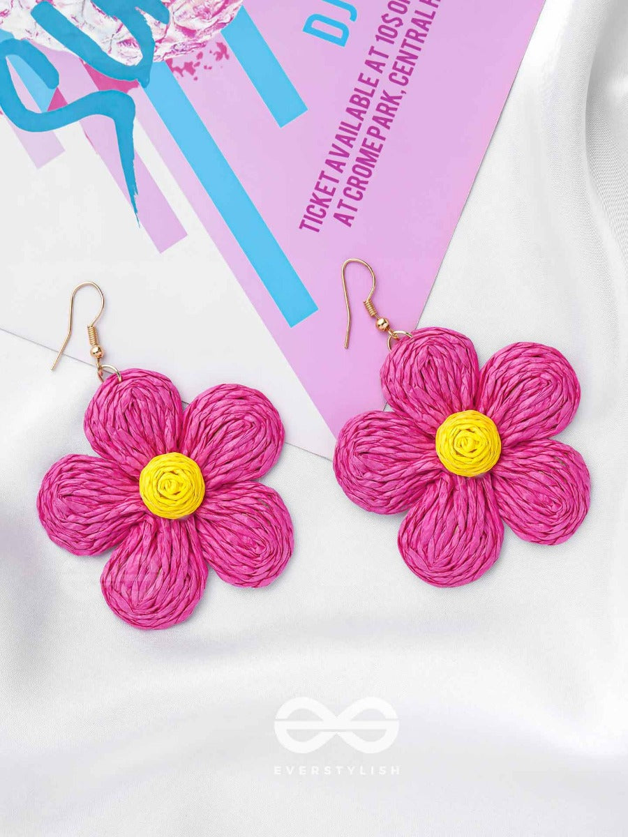 The Flower Power - Statement Woven Earrings (Magenta)