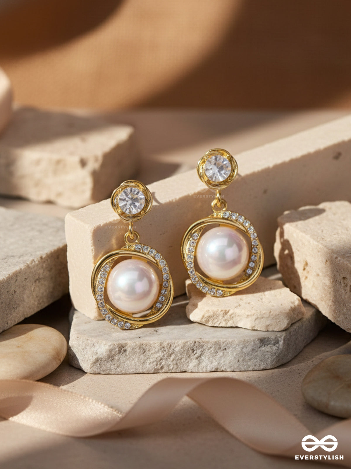 The Mermaid's Pearl - Golden Embellished Earrings
