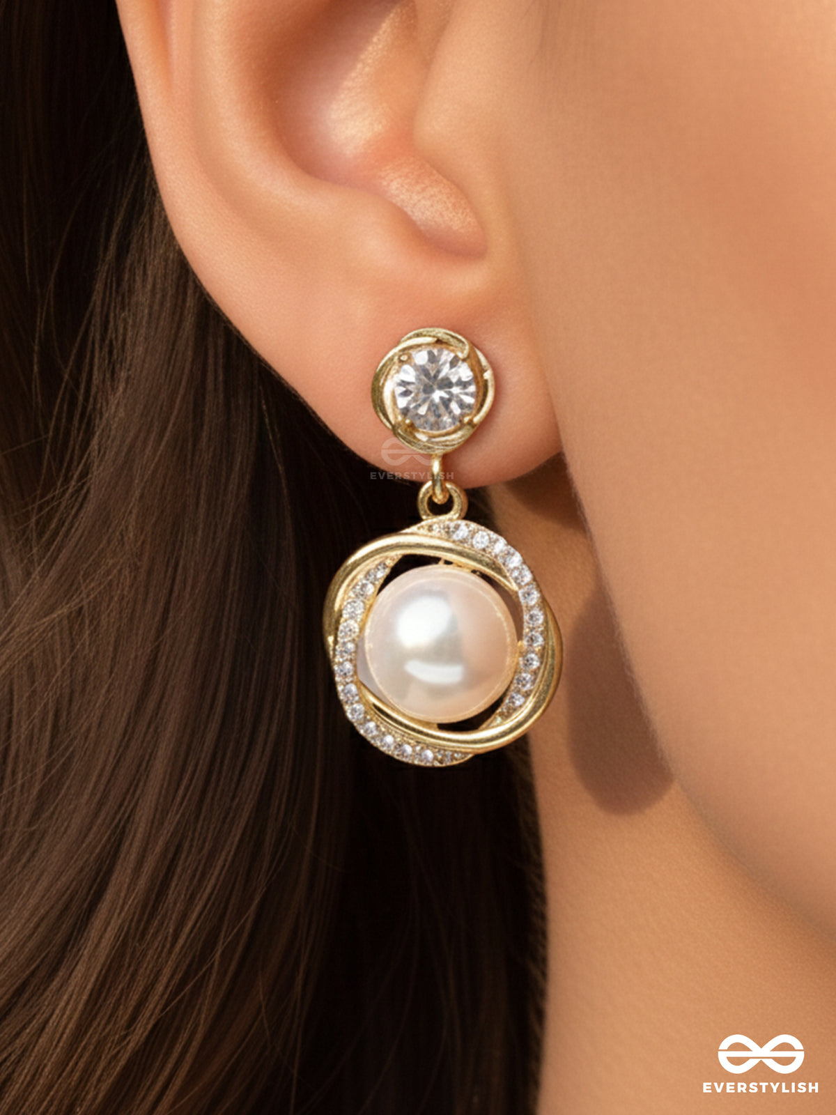 The Mermaid's Pearl - Golden Embellished Earrings