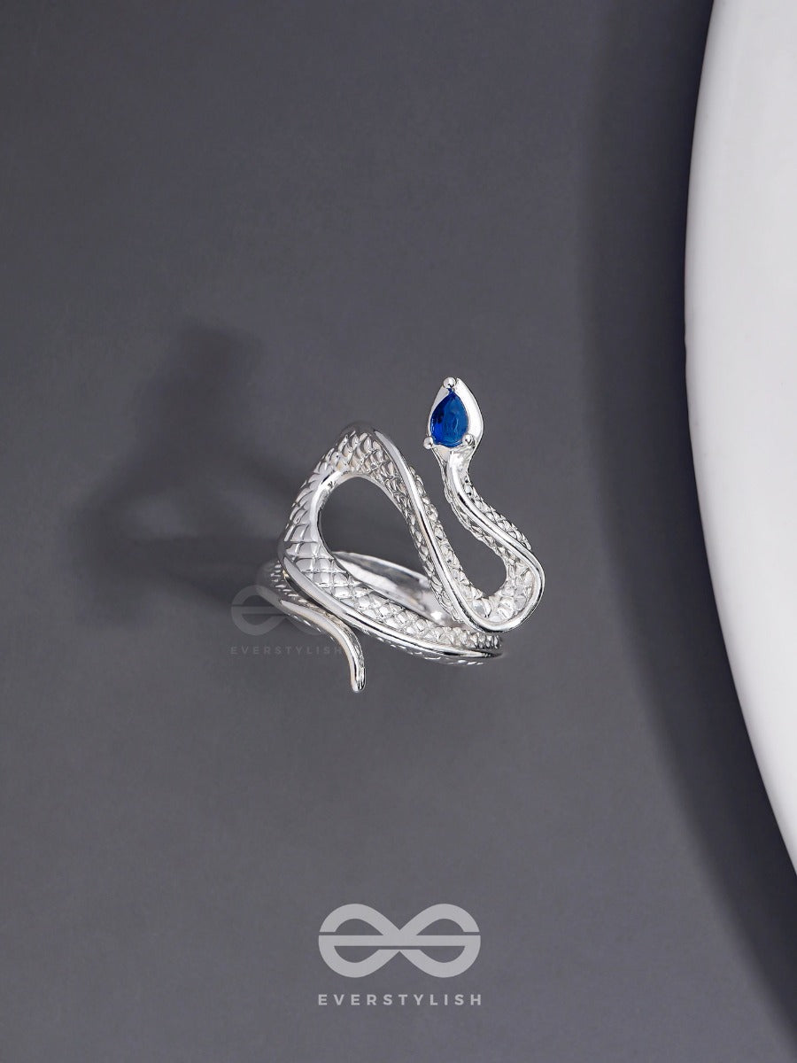 The Sapphire Serpentine - Statement Silver Adjustable Ring