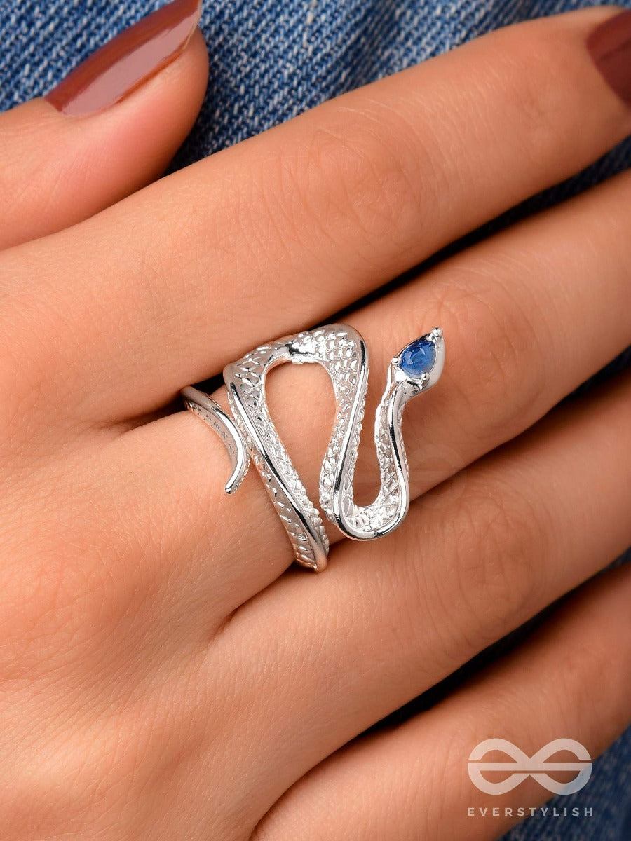 The Sapphire Serpentine - Statement Silver Adjustable Ring