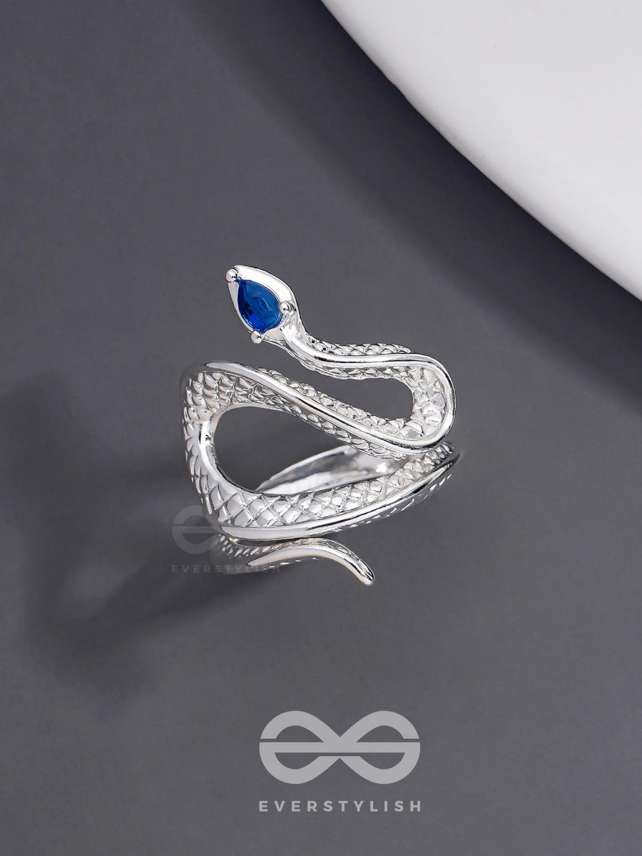 The Sapphire Serpentine - Statement Silver Adjustable Ring