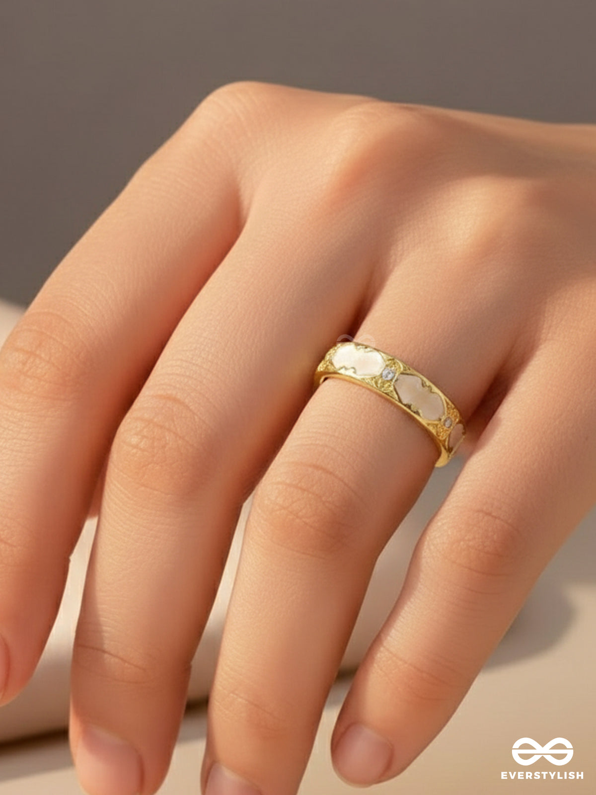 Chamber Of Secrets - Golden And White Embellished Ring (Adjustable)
