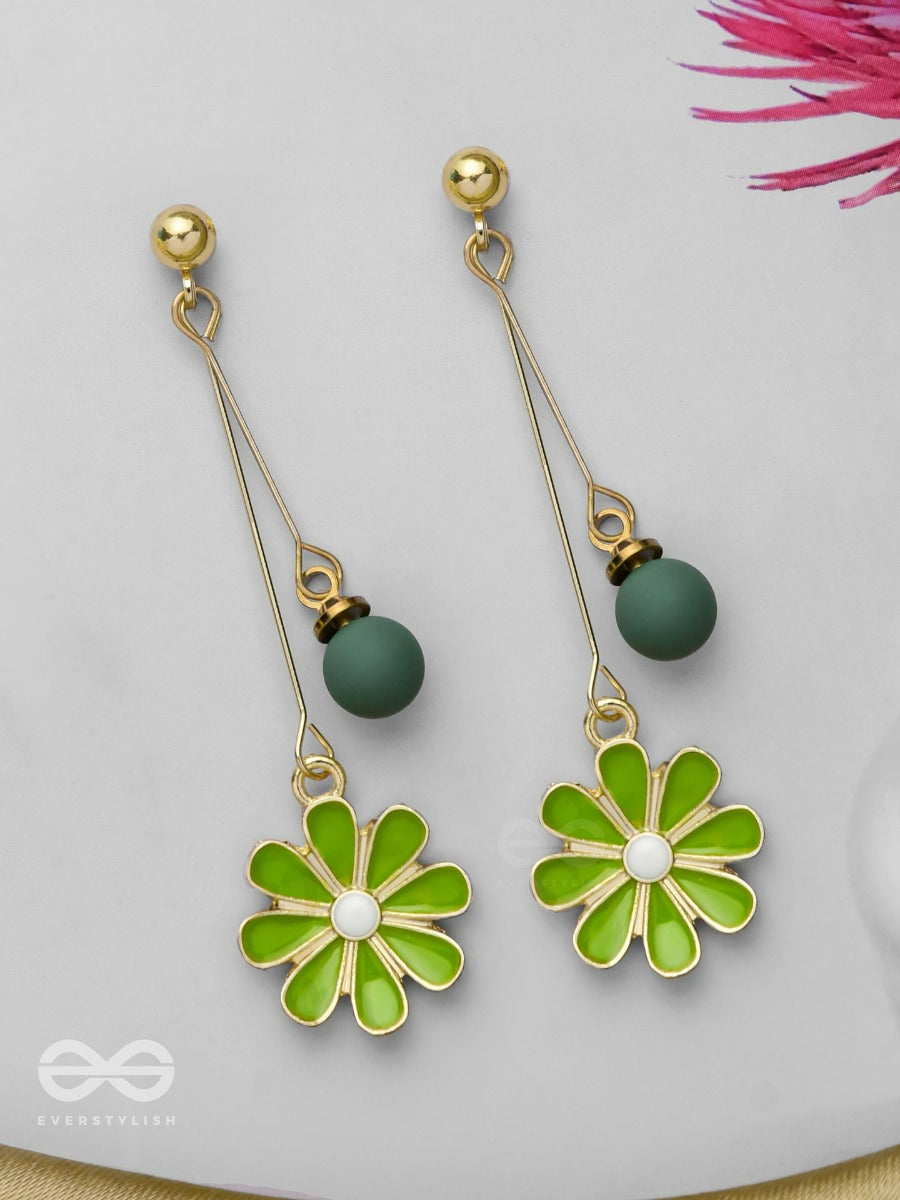 The Blossoming Beads - Golden Embellished Earrings (Green)