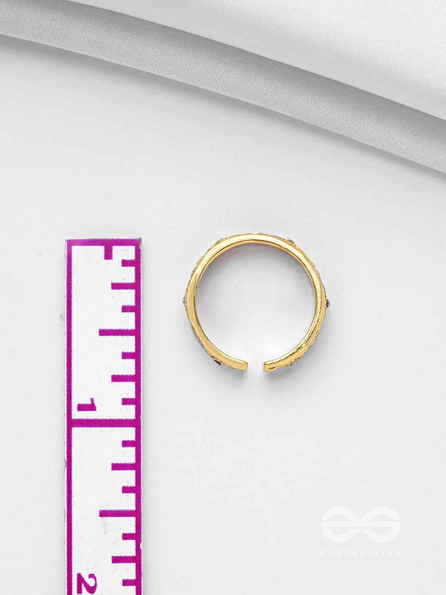 Chamber Of Secrets - Golden And Blue Embellished Ring (Adjustable)
