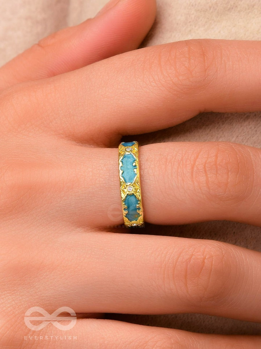 Chamber Of Secrets - Golden And Blue Embellished Ring (Adjustable)