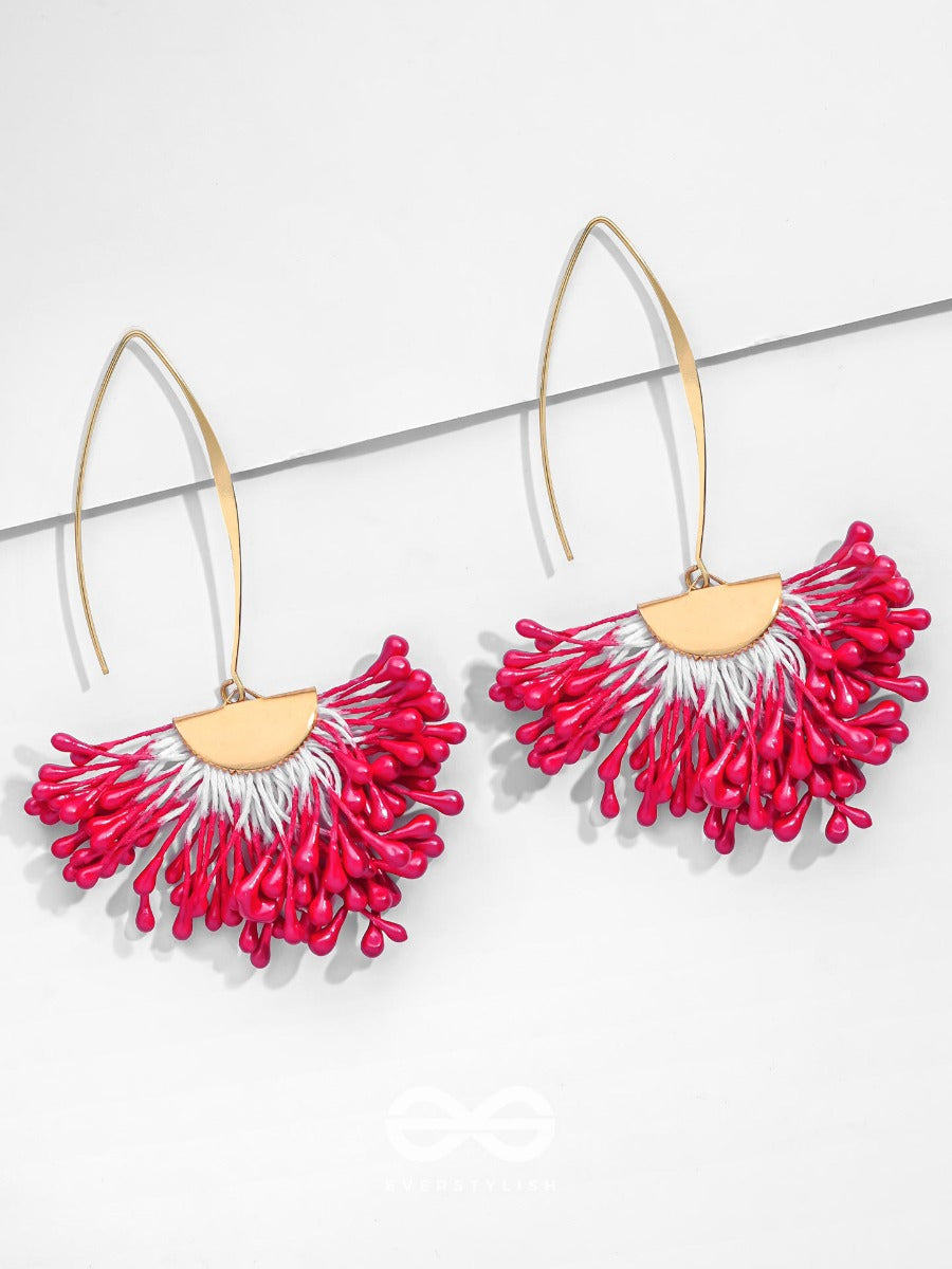 Free Spirit Symphony - Golden Embellished Earrings (Red)