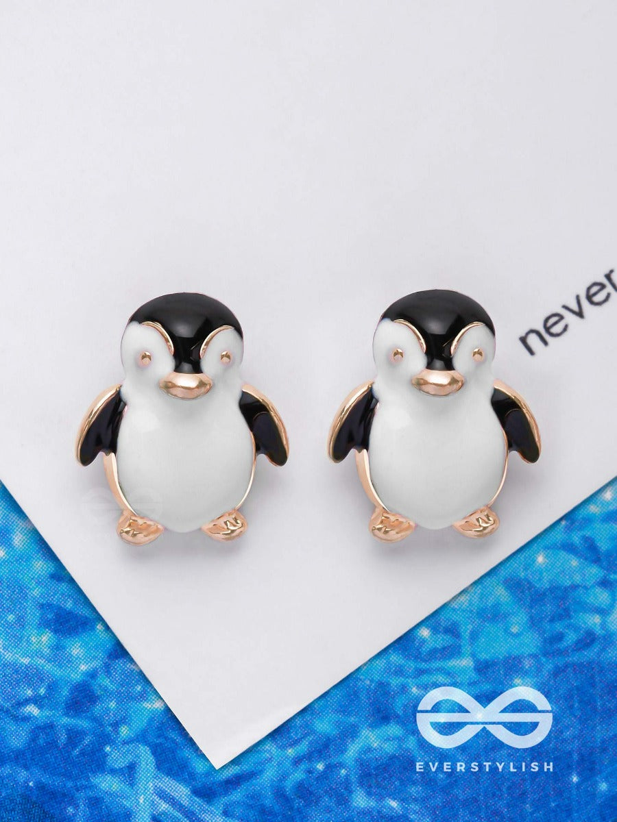 Hello! Mr. Penguin - Golden Embellished Stud Earrings