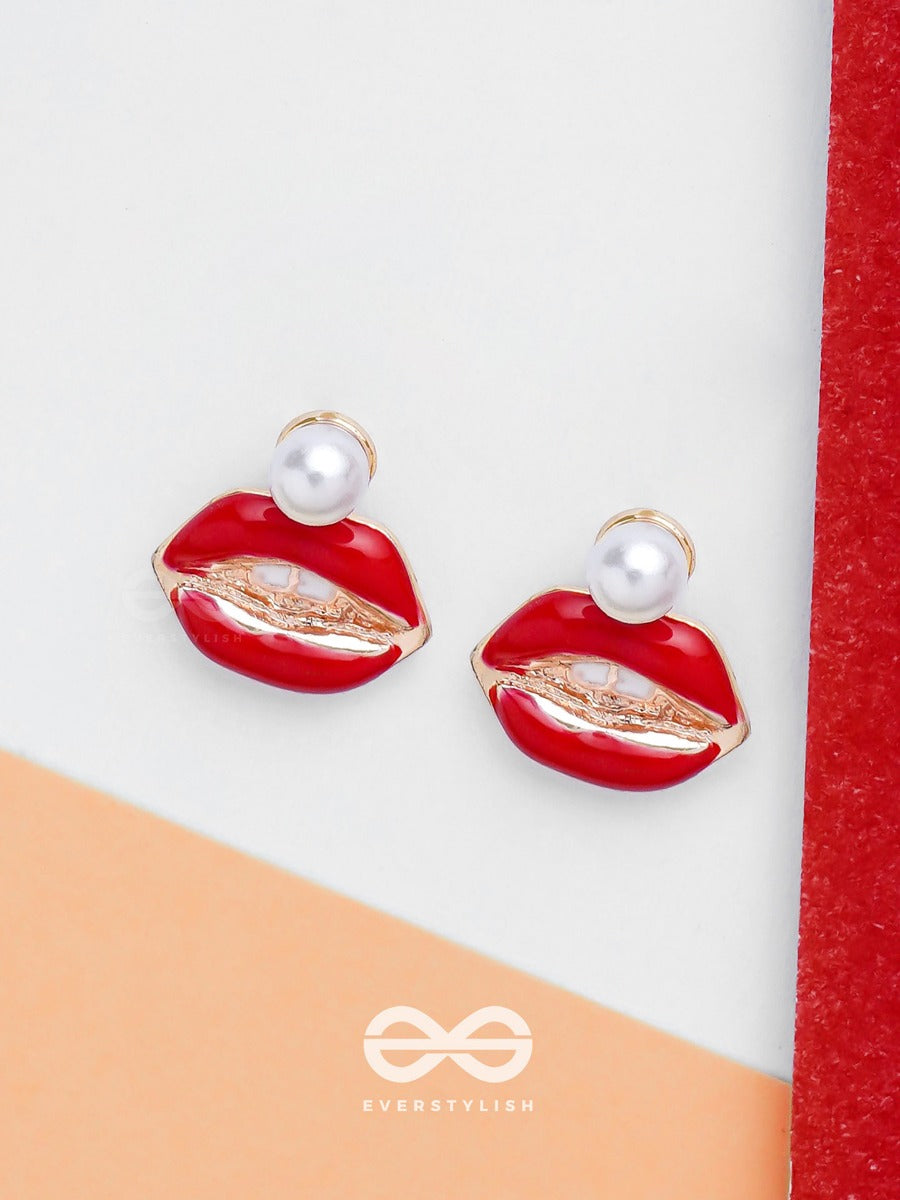 Ruby Lip Charm - Golden Embellished Earrings