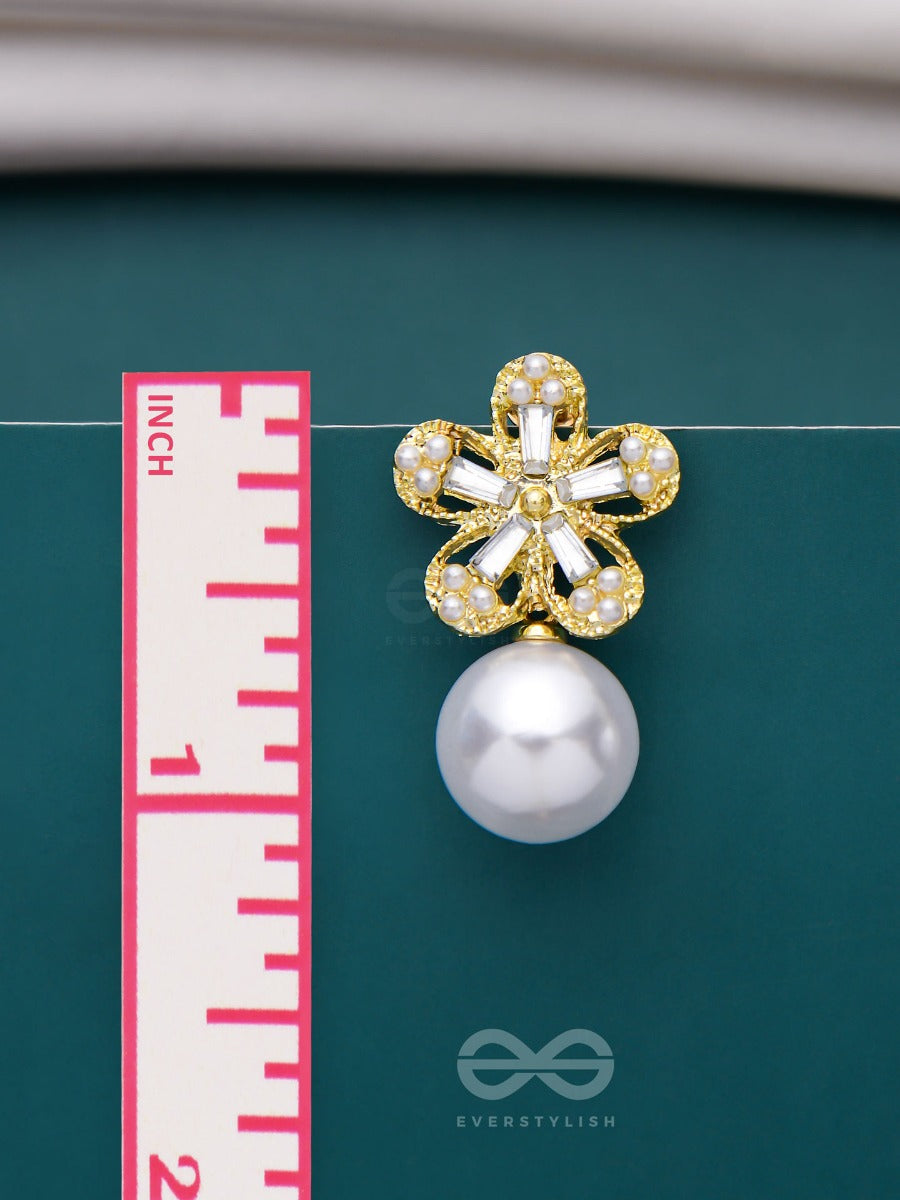 Pearl Petal Paradise - Golden And White Embellished Earrings
