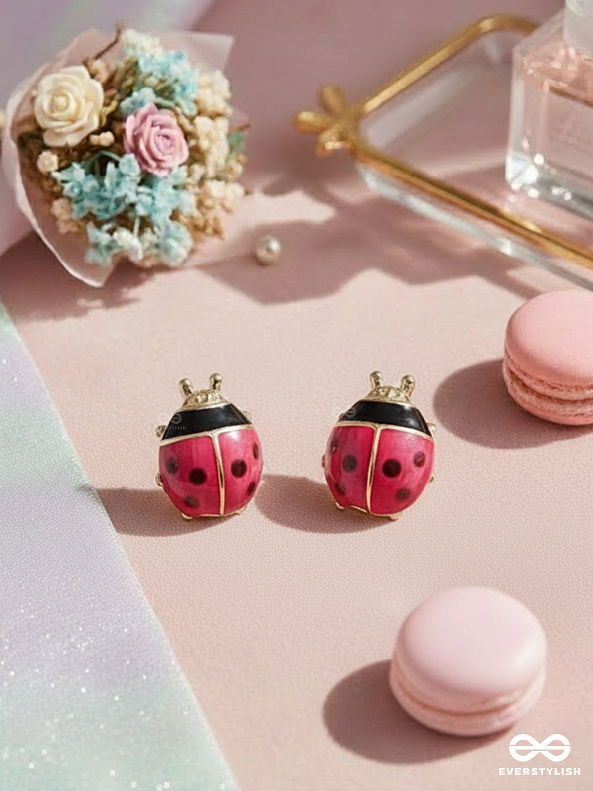 Lovely Little Ladybug - Golden Embellished Stud Earrings