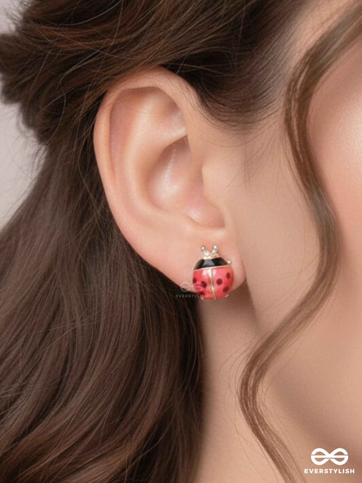 Lovely Little Ladybug - Golden Embellished Stud Earrings