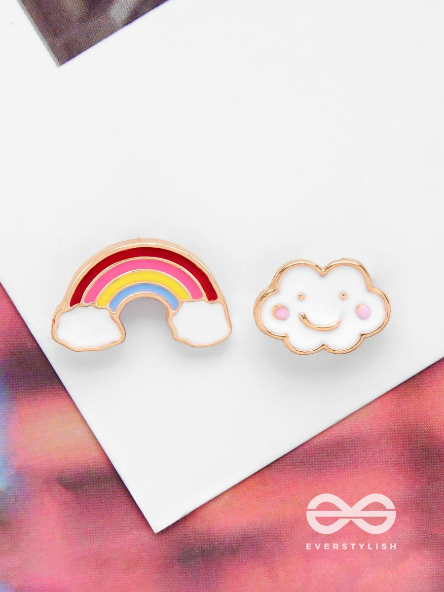 Fluffy Rainbow Dreams - Golden Embellished Stud Earrings