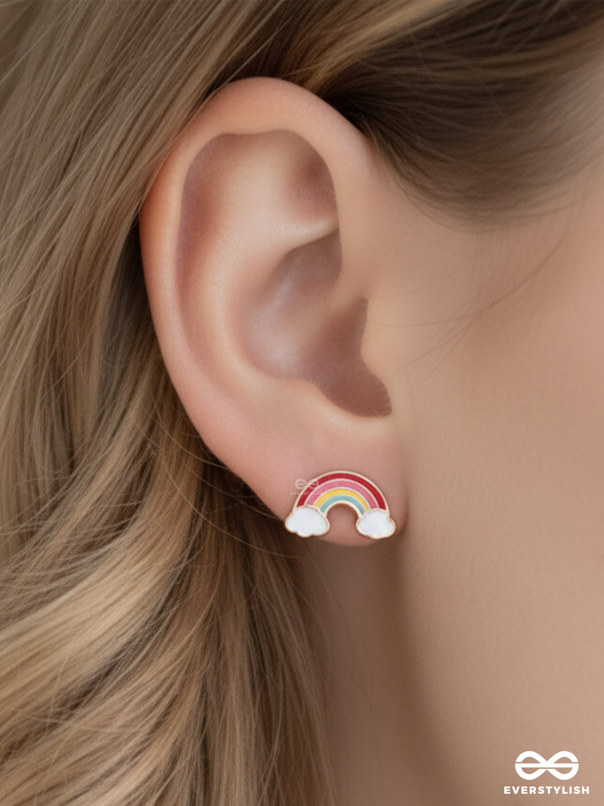 Fluffy Rainbow Dreams - Golden Embellished Stud Earrings