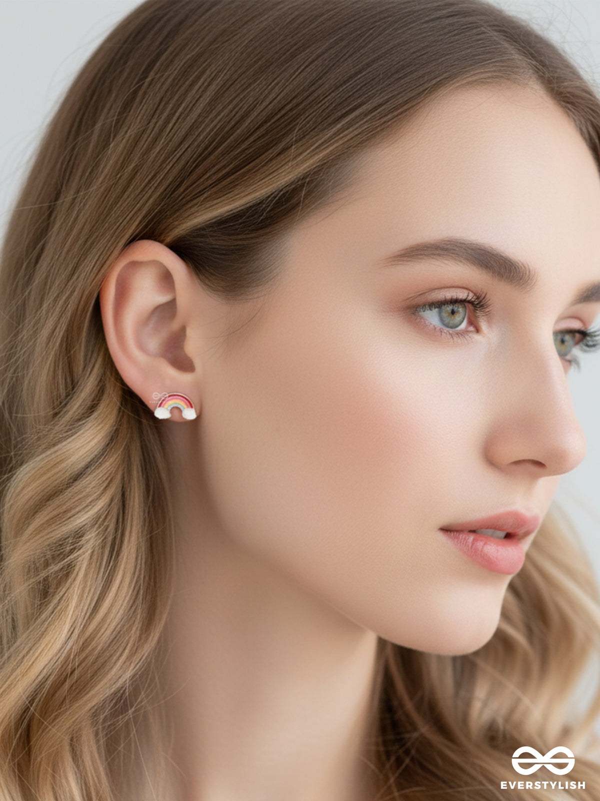 Fluffy Rainbow Dreams - Golden Embellished Stud Earrings