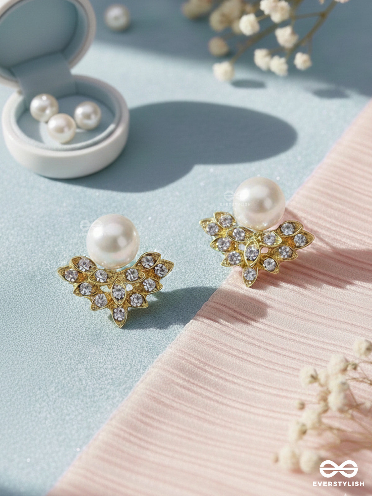 Pearls In Paradise - Golden Embellished Earrings