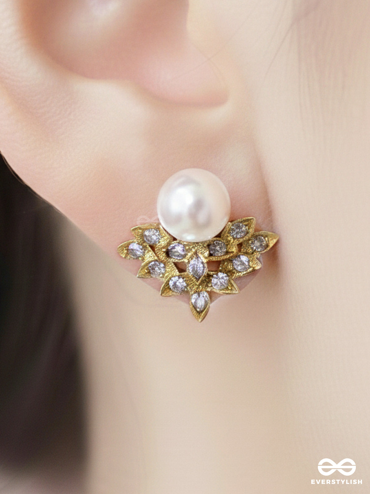 Pearls In Paradise - Golden Embellished Earrings