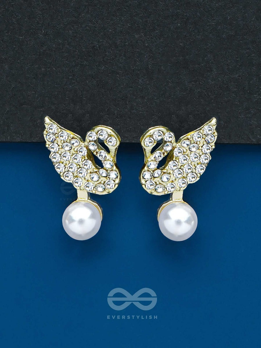 The Swan's Embrace - Golden Embellished Earrings