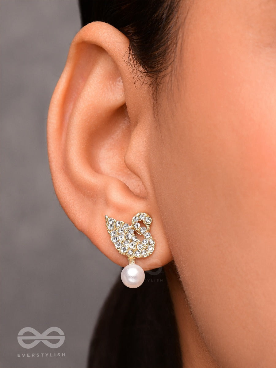 The Swan's Embrace - Golden Embellished Earrings