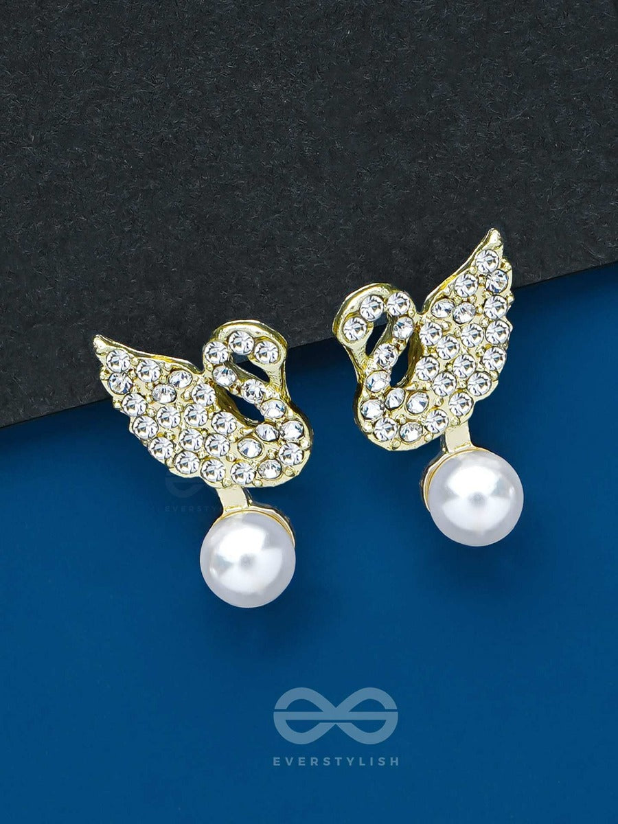 The Swan's Embrace - Golden Embellished Earrings