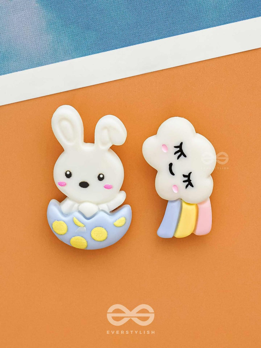 Bows 'N Bunny - Mismatched Acrylic Earrings