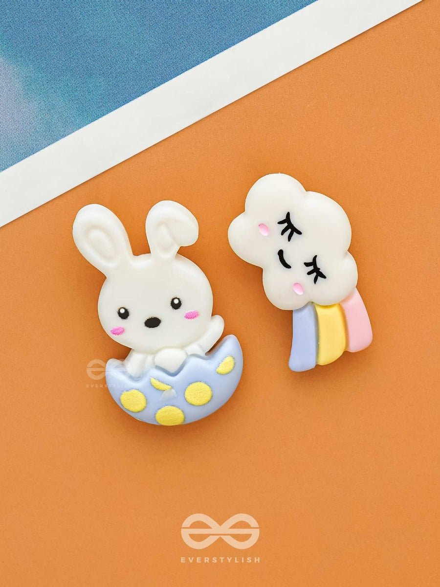 Bows 'N Bunny - Mismatched Acrylic Earrings