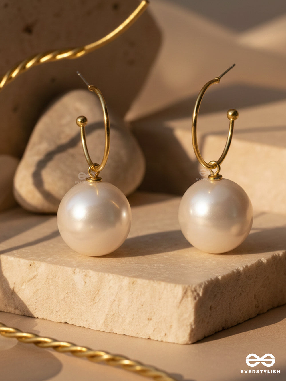 Jingle Bell Radiance - Golden And White Embellished Pearl Earrings