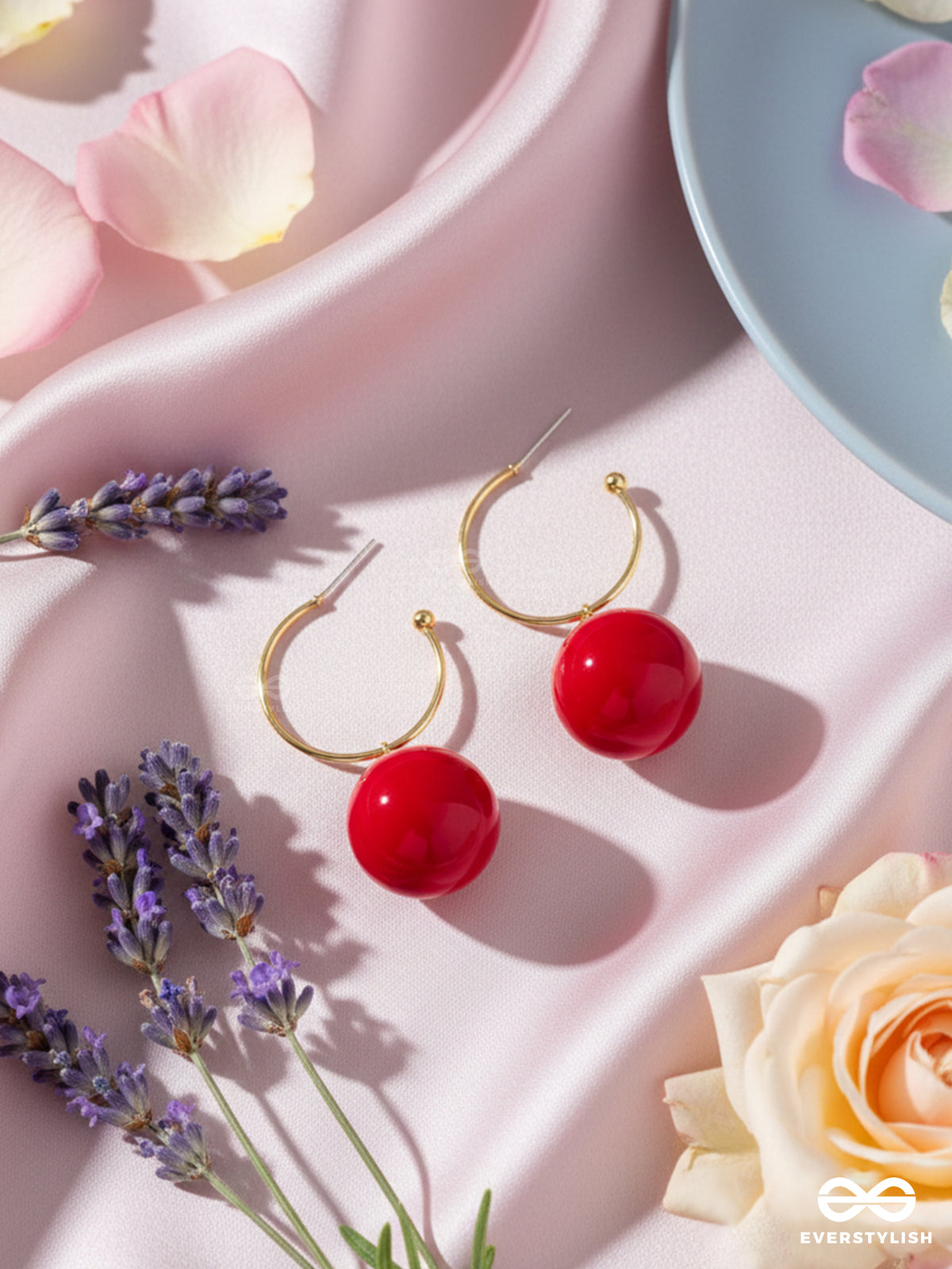 Jingle Bell Radiance - Golden And Red Embellished Pearl Earrings