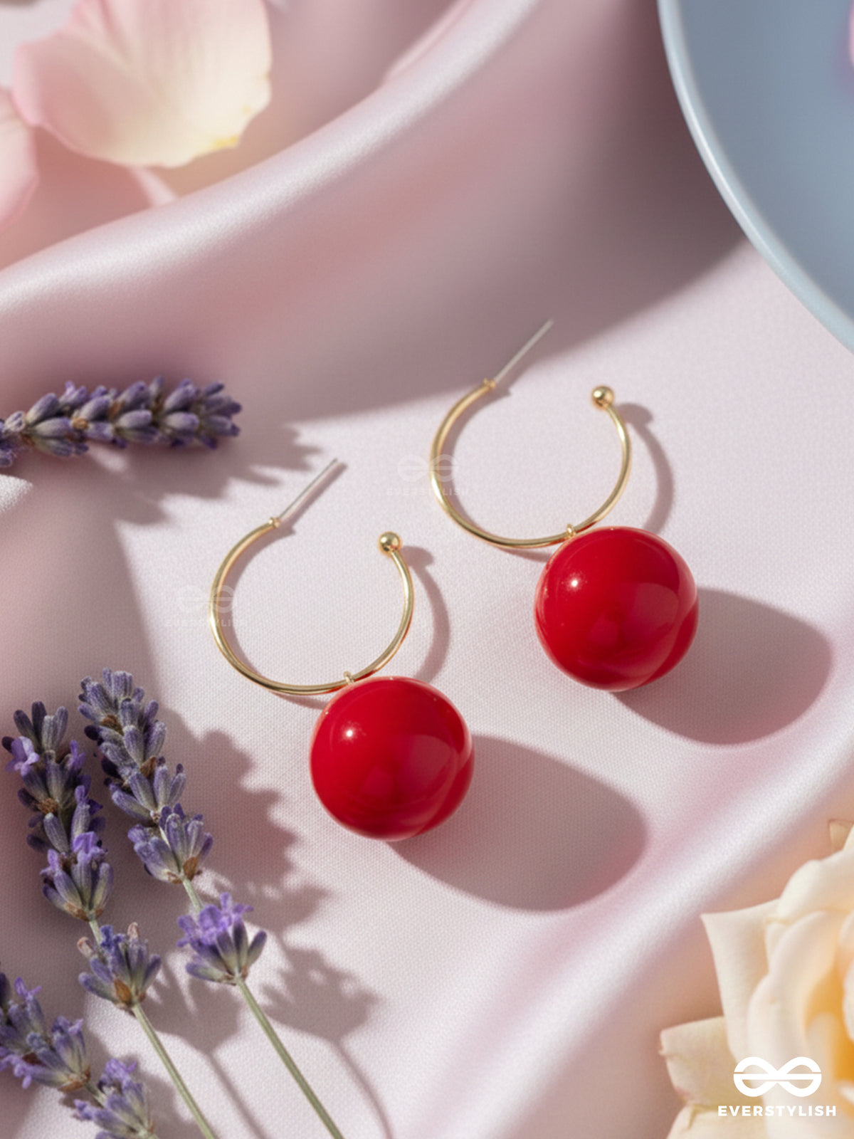 Jingle Bell Radiance - Golden And Red Embellished Pearl Earrings