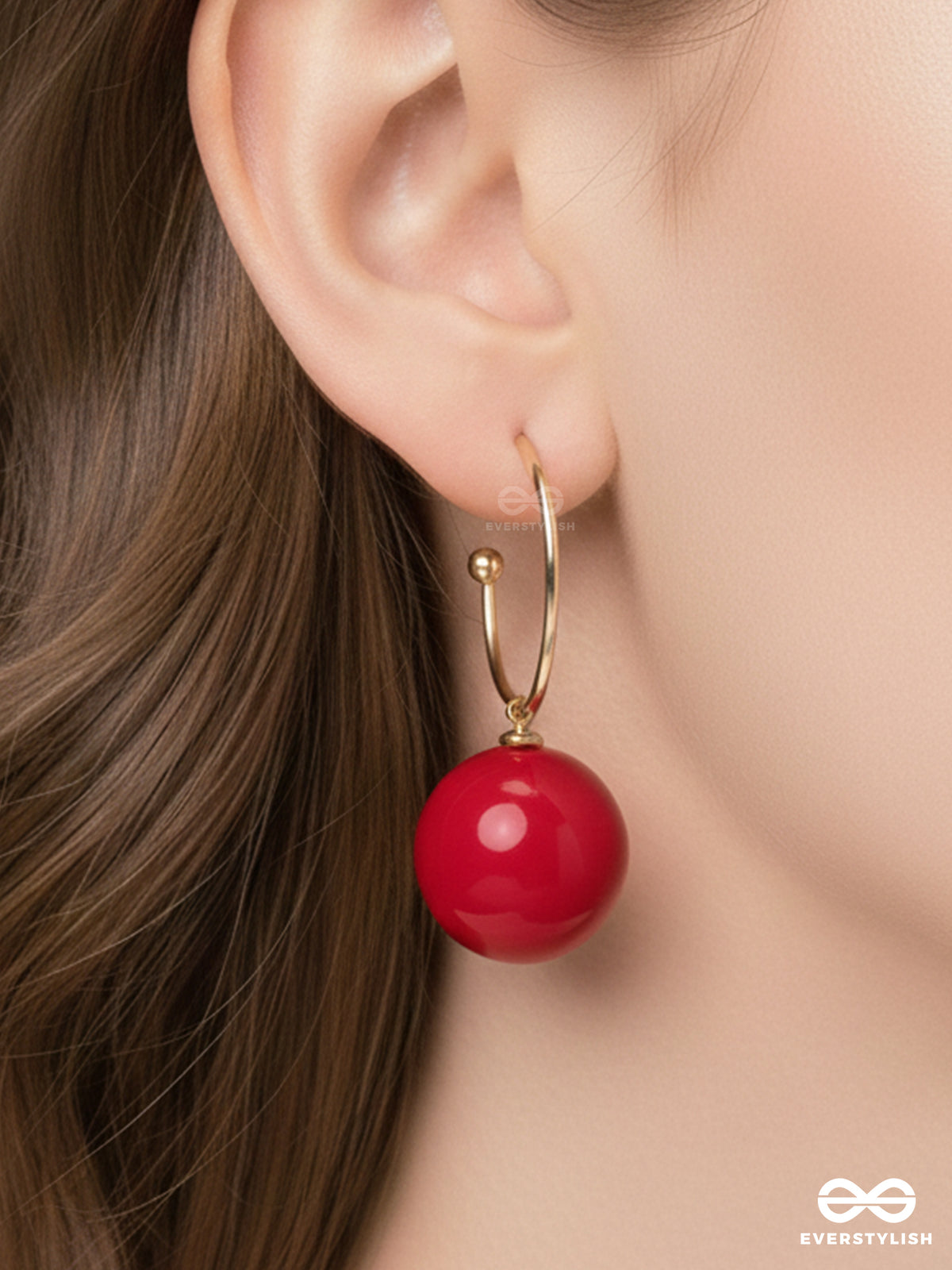 Jingle Bell Radiance - Golden And Red Embellished Pearl Earrings