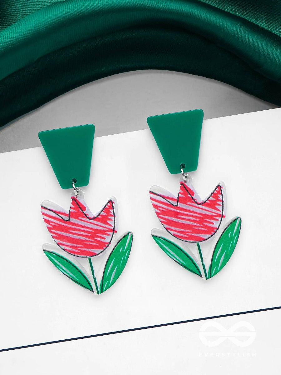 Crimson Charm Blossom - Casual Acrylic Eariings