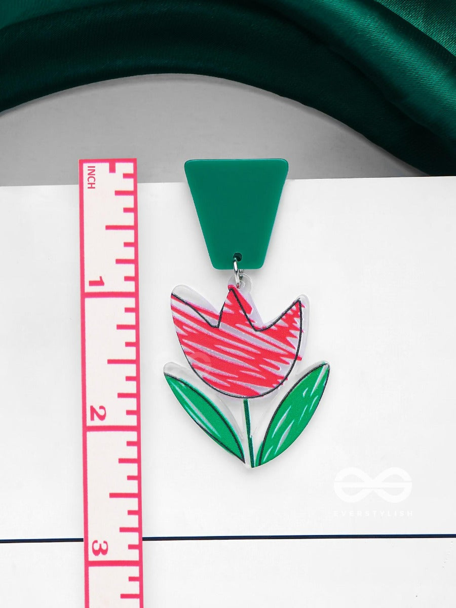 Crimson Charm Blossom - Casual Acrylic Eariings