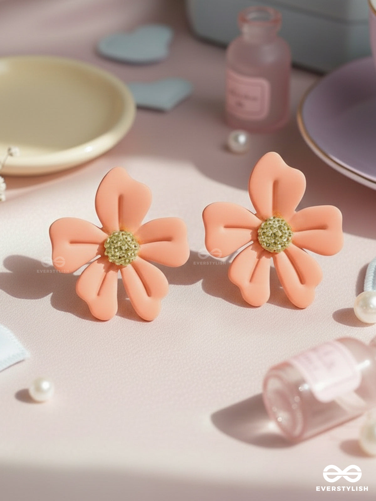 The Floral Fling - Golden And Orange Acrylic Stud Earrings