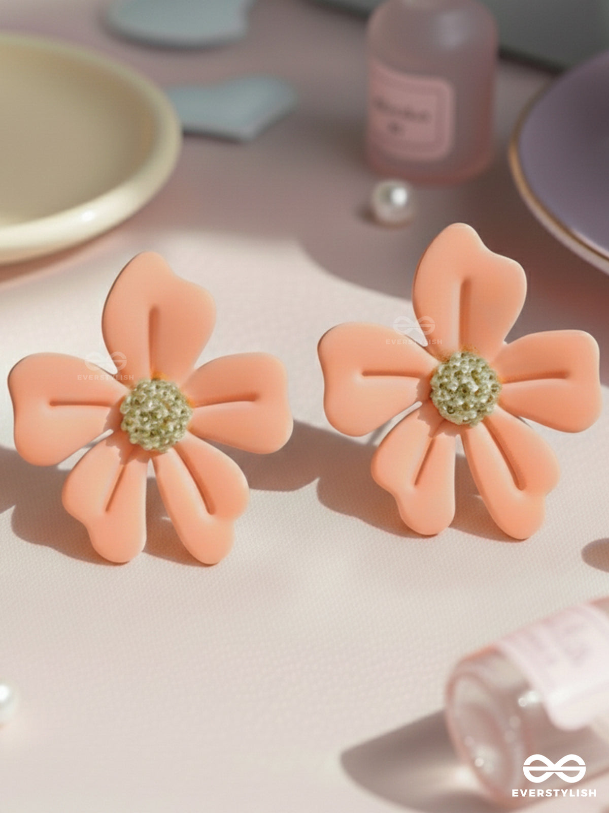The Floral Fling - Golden And Orange Acrylic Stud Earrings