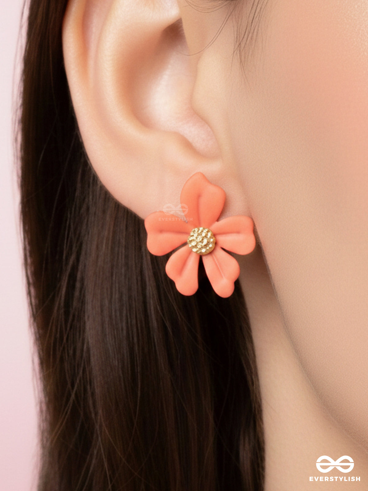 The Floral Fling - Golden And Orange Acrylic Stud Earrings