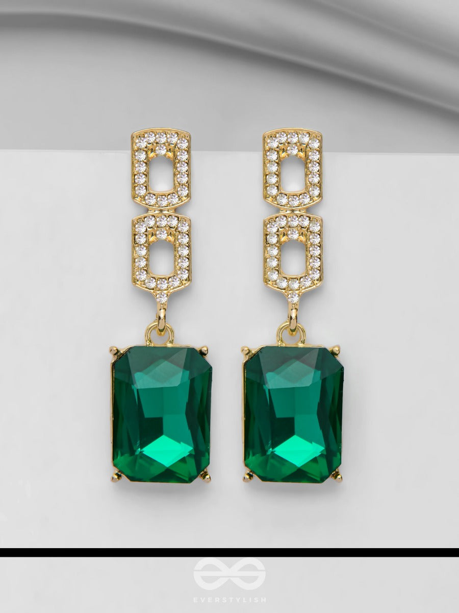 The Sparkling Emeralds - Golden Embellished Earrings