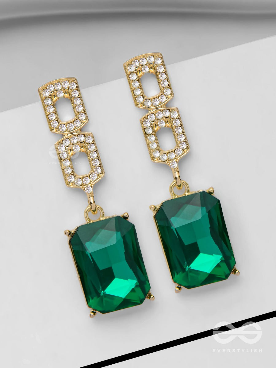 The Sparkling Emeralds - Golden Embellished Earrings