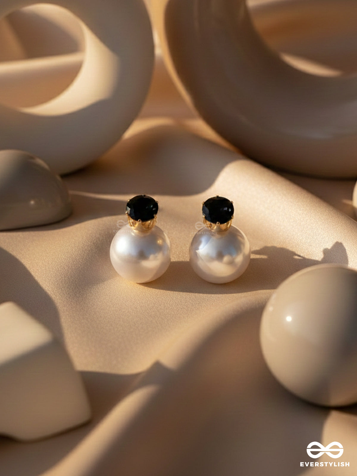 A Mystic Pearl - Golden Embellished Earrings (Black)