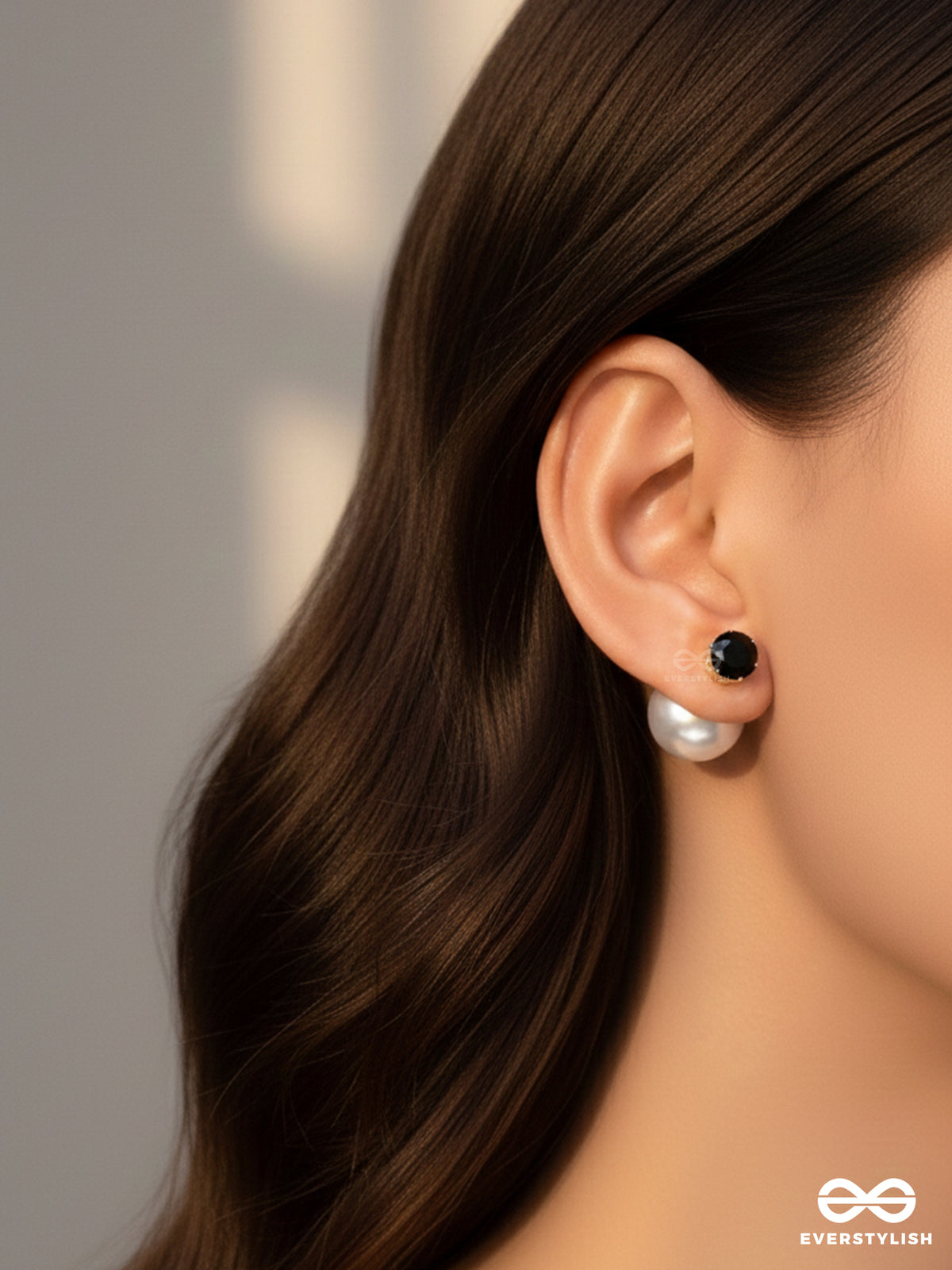 A Mystic Pearl - Golden Embellished Earrings (Black)